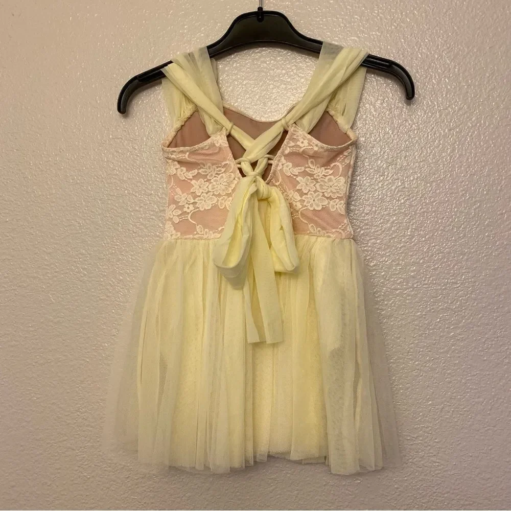 Weissman Dance costume mesh ivory white pink lace dress Halo 12754 Child SC 6